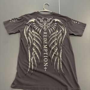 ‼️🔥CRAZY Y2K ARCHAIC AFFLICTION Grey Affliction T-shirt with bold design! 🔥‼️
